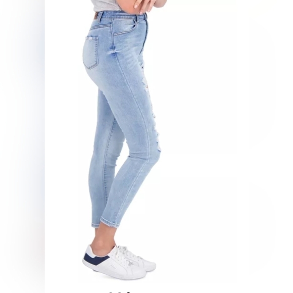 🌻GoGo Eco-Friendly Juniors' Ripped Skinny Jeans Size 0/24 Distressed Denim👖 - Picture 2 of 8